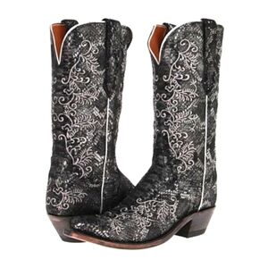 Lucchese Women's N4717 Black Metallic Sueded Python Print Western Boot Sz 7